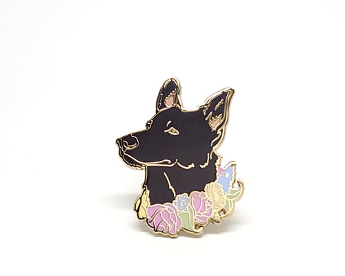 Black German Shepherd Flower Collar Enamel Pin