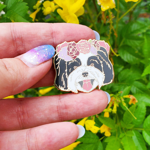 Shih Tzu Flower Crown Enamel Pin