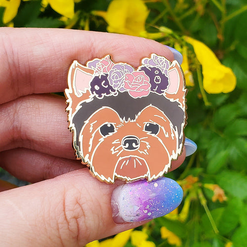 Yorkshire Terrier  Flower Crown Enamel Pin