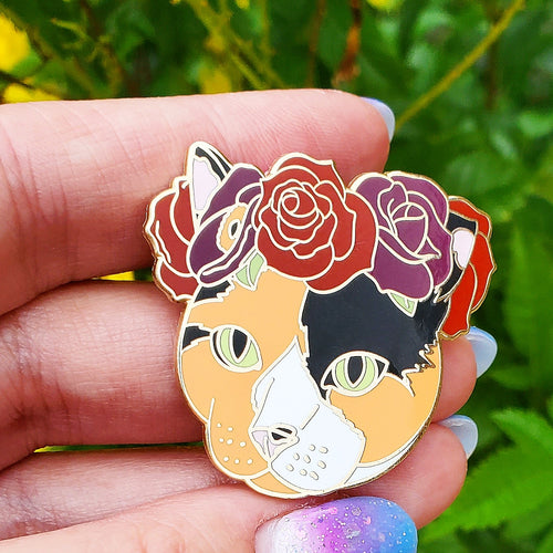 Calico Cat Flower Crown Enamel Pin