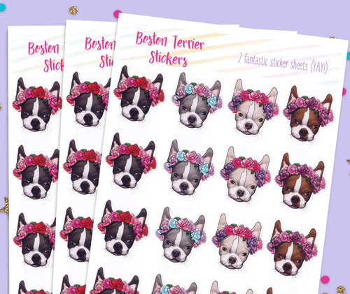 Boston Terrier Flower Crown Stickers