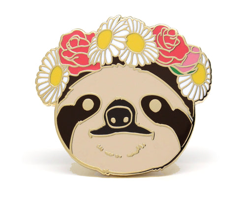 Sloth Flower Crown Enamel Pin